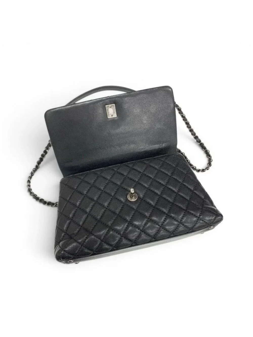 Chanel Coco Handle 29 Shoulder Bag Black Bordeaux Silver Quilted CC Logo